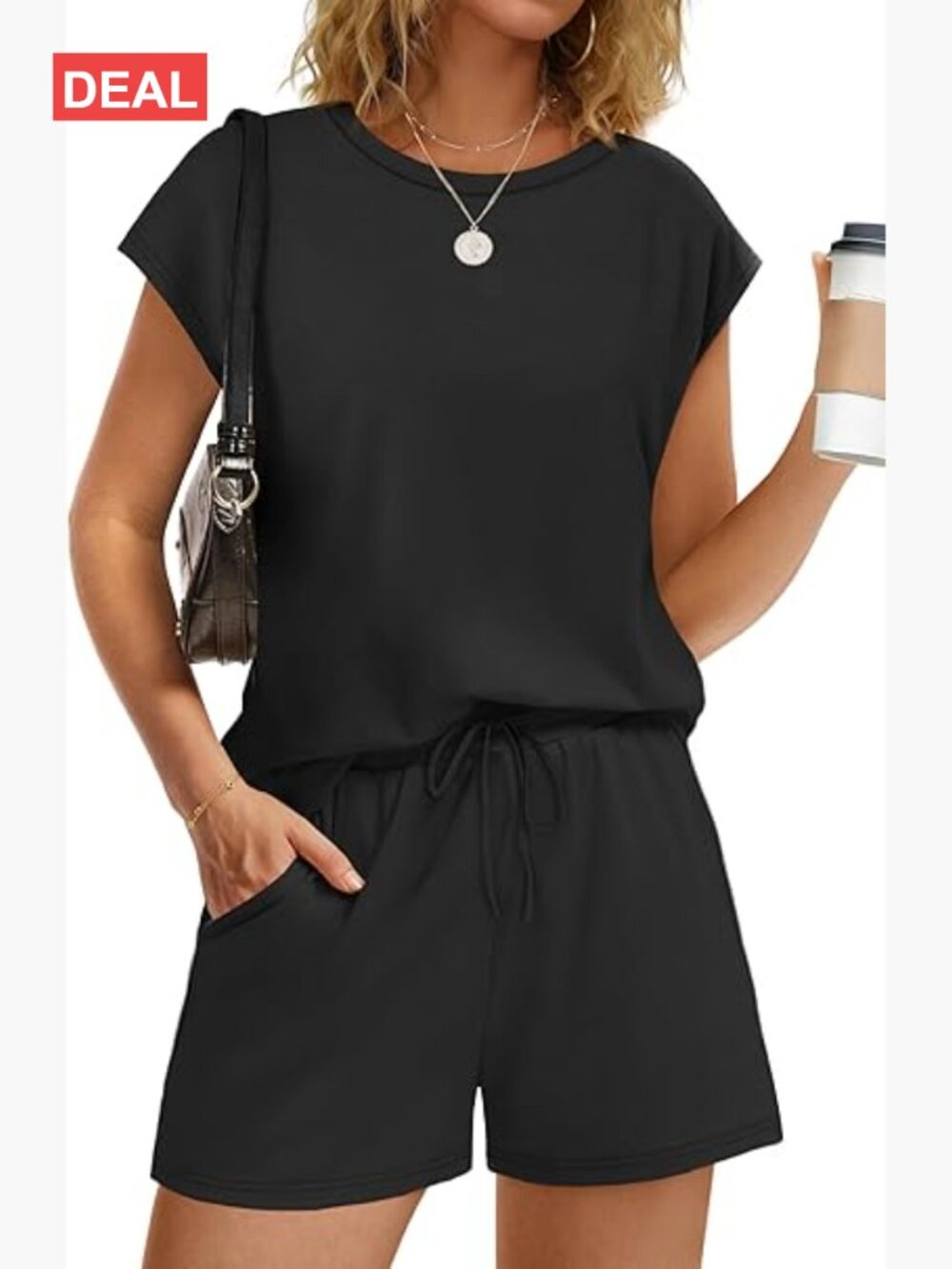 Women's Cap Sleeve Lounge Shorts Set With Pockets